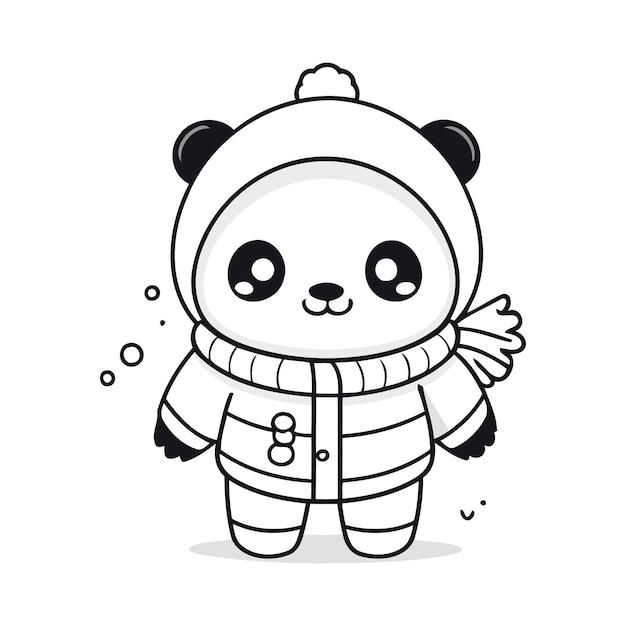 Kawaii Style Coloring Book for Kids Vector Illustration of Panda in Winter Outfit