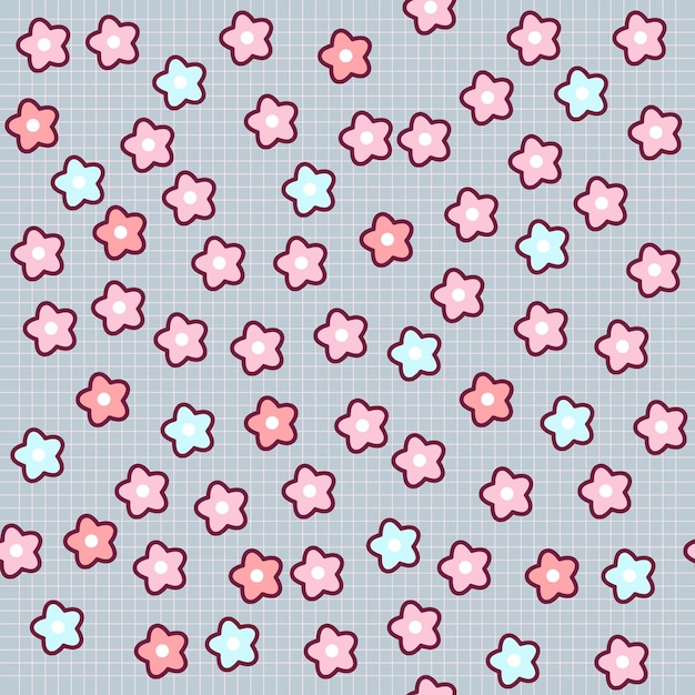 Kawaii style doodle seamless flower pattern