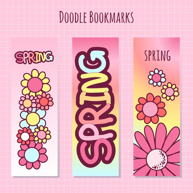 Kawaii style doodle spring flower bookmarks