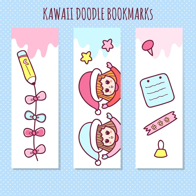 Kawaii style hand drawn bookmarks