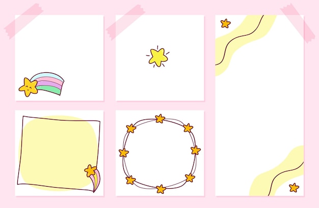 Vector kawaii style star memo template collection