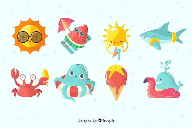 Vector kawaii style summer character collection