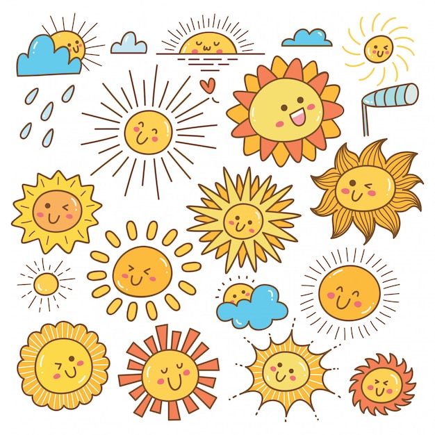 kawaii sun doodle, summer sun design element