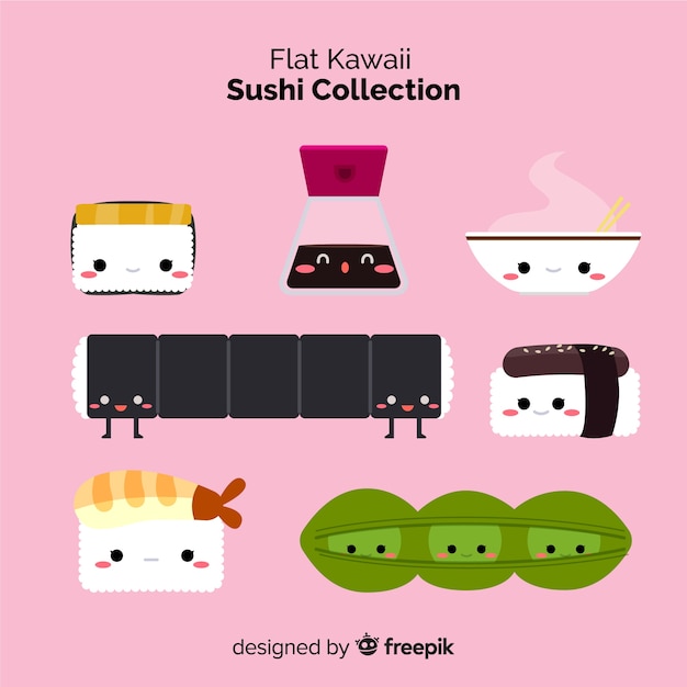 Vettore collezione di sushi kawaii