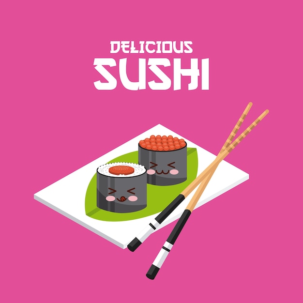 kawaii sushi dish and chopsticks 