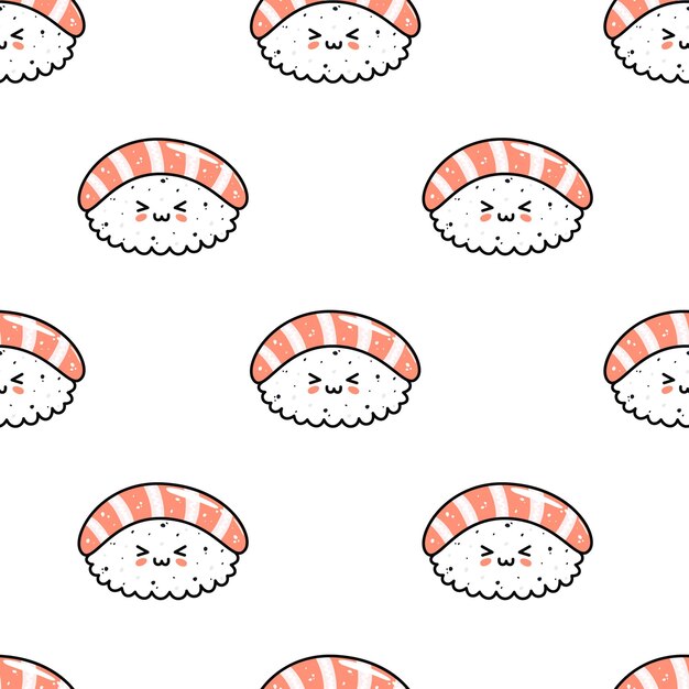 Kawaii sushi illustration Vector flat hand drawn seamless pattern