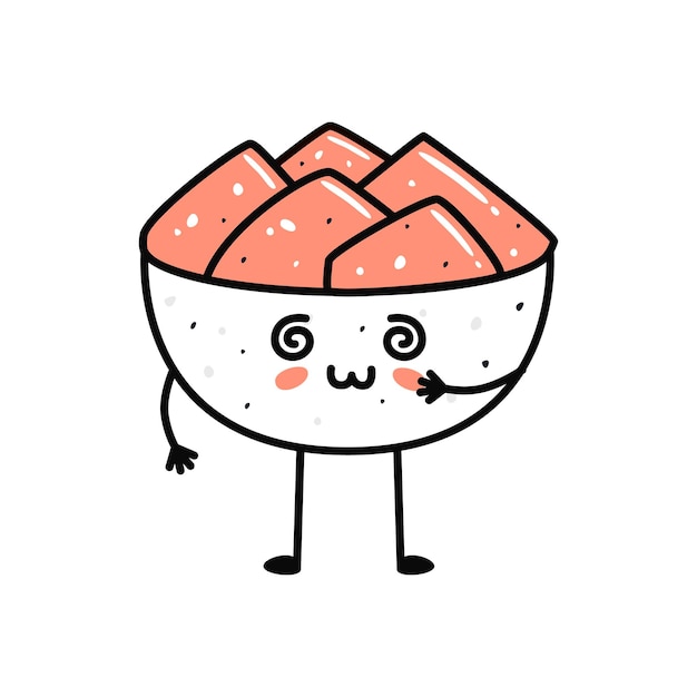 Kawaii sushi mascot in cartoon style Cute ginger bowl for menu