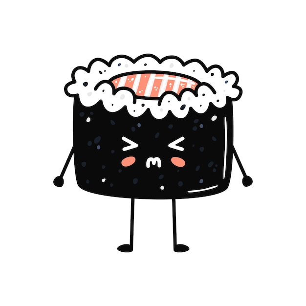 Kawaii sushi mascot in cartoon style Cute maki with salmon for menu