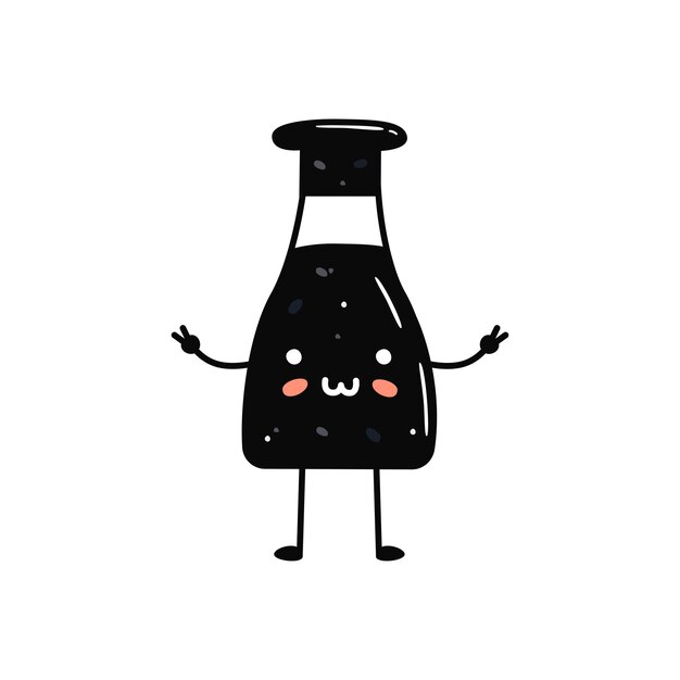 Kawaii sushi mascot in cartoon style Cute soy sauce bottle for menu