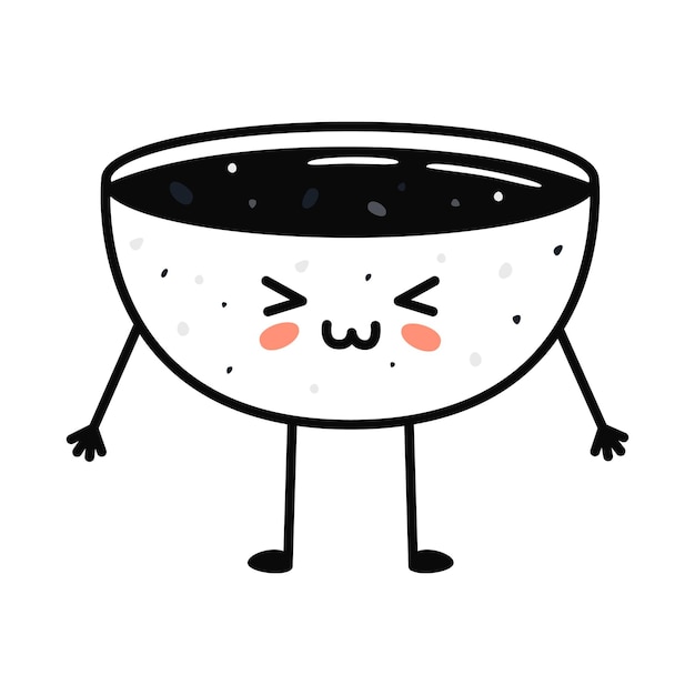 Kawaii sushi mascot in cartoon style Cute soy sauce bowl for menu