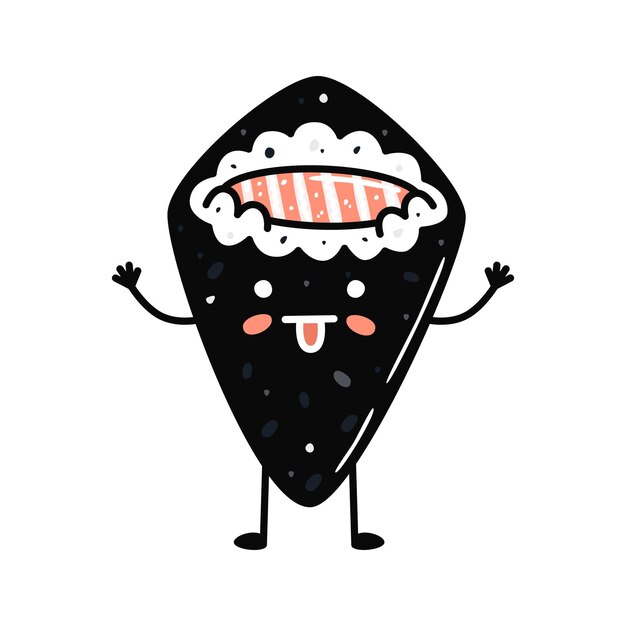 Vector kawaii sushi mascot in cartoon style cute temaki with salmon for menu