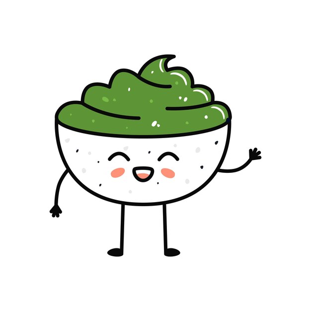 Kawaii sushi mascot in cartoon style Cute wasabi bowl for menu