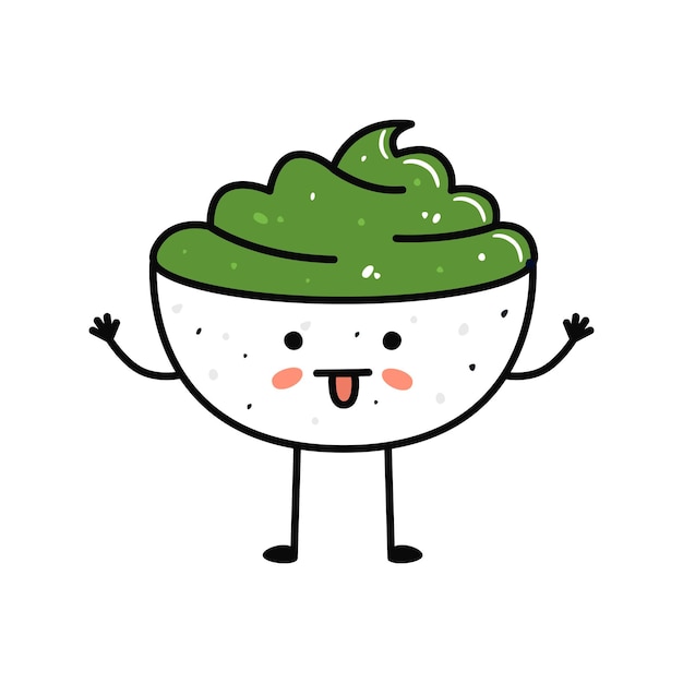 Kawaii sushi mascot in cartoon style cute wasabi bowl for menu