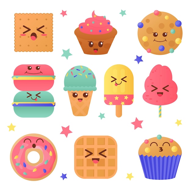 Vector kawaii sweet food characters