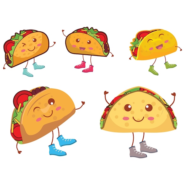 Vector kawaii taco clipart set