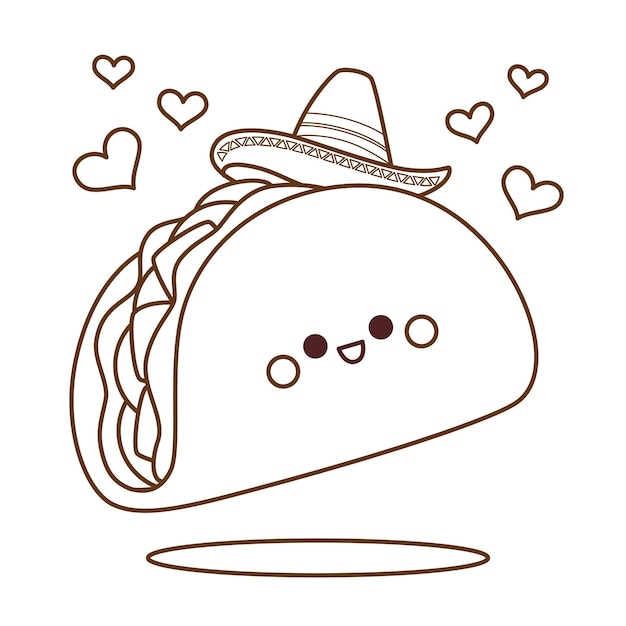 Vector kawaii taco illustration coloring page