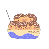 Vector kawaii takoyaki in a boatshaped containerjapanese cuisine in cute cartoon style japanese food