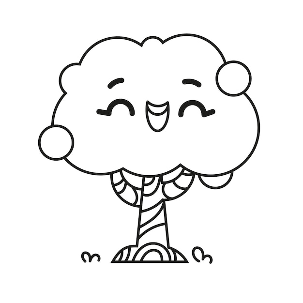 Kawaii tree black and white for coloring