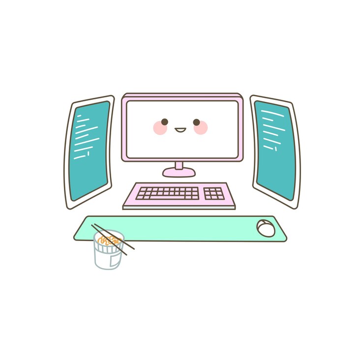 Vector 카와이 트리플 모니터 컴퓨터 설정과 누들