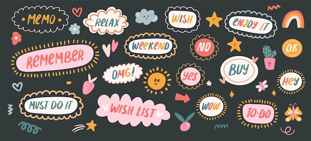 Kawaii Typography stickers for Daily and Weekly Planner and Cute elements