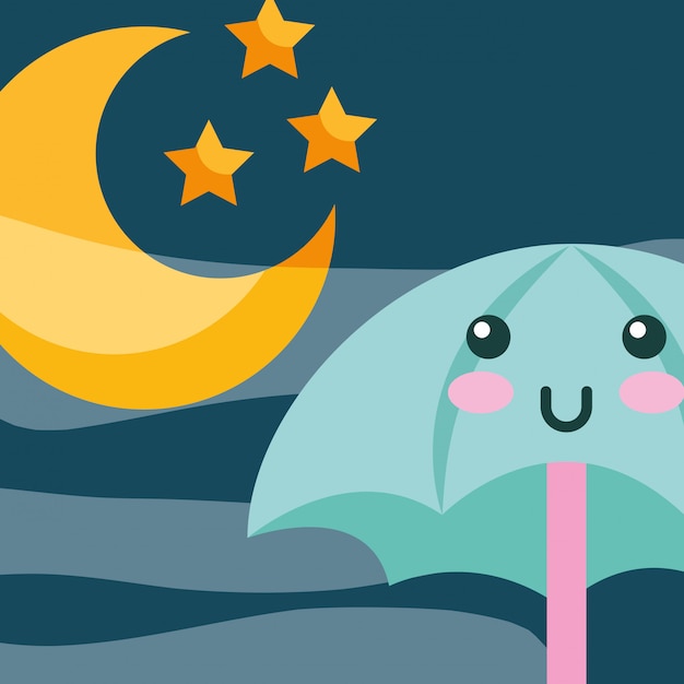 kawaii umbrella moon and stras cartoon
