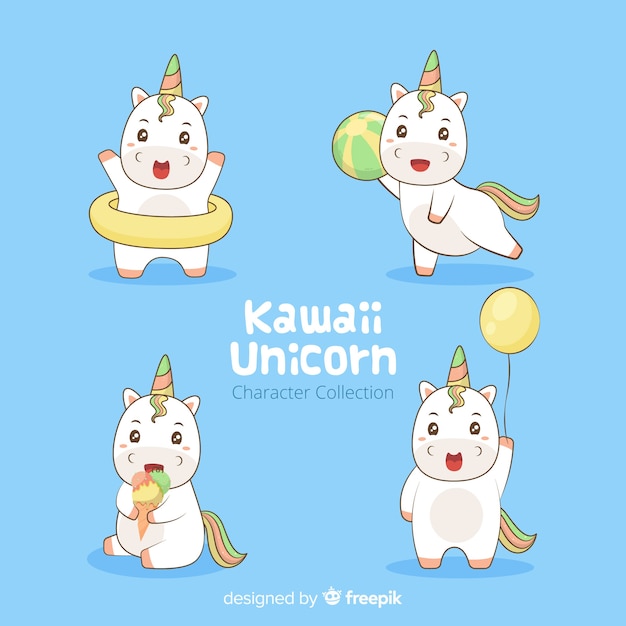 Collezione di personaggi unicorno kawaii