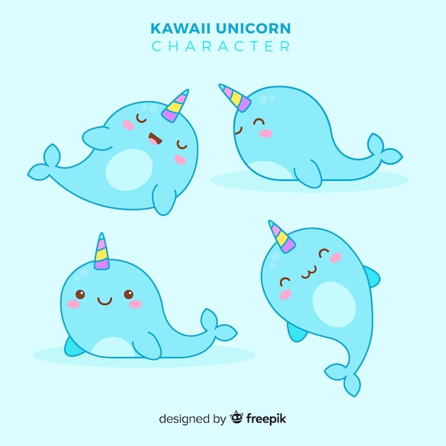 Vector kawaii unicorn collection