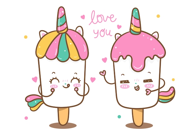 Amante del gelato vettoriale di unicorno kawaii