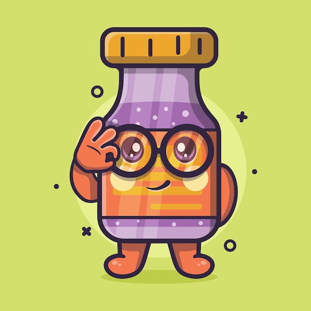 Personaggio della bottiglia di vaccino kawaii con segno ok mano gesto cartone animato isolato in stile piatto design