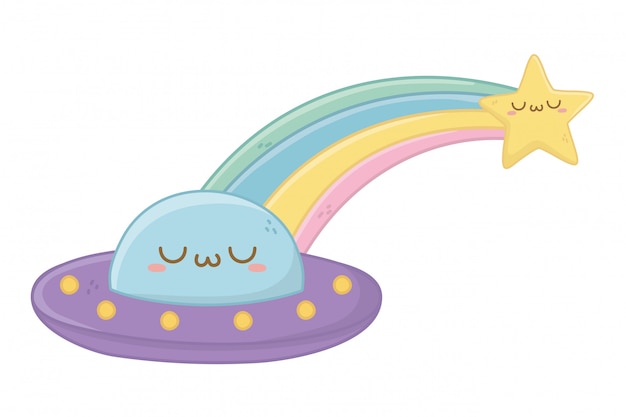 Vector kawaii van ufo cartoon