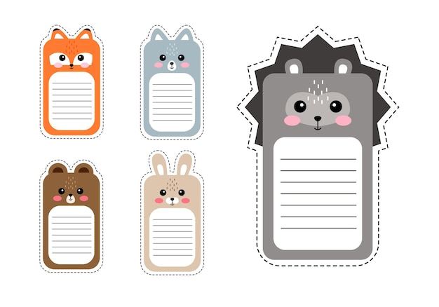 Kawaii vector weekly kid planner with hedgehog fox bear wolf hare rabbit Cute illustration with funny animals