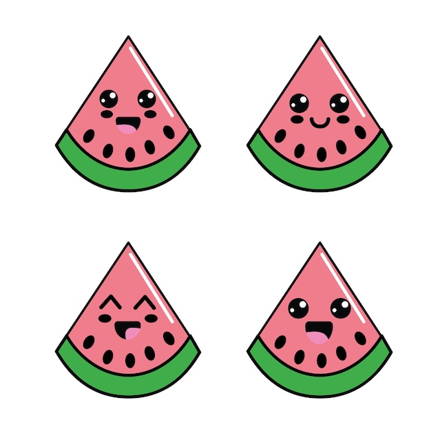 kawaii watermeloen diferents gezichten pictogram