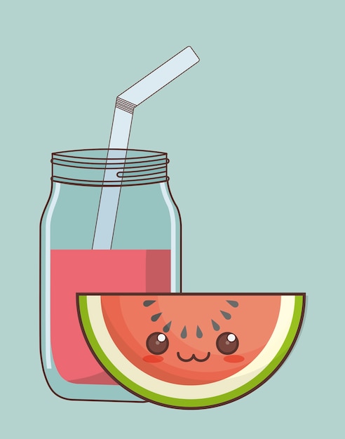 kawaii watermeloen fruit en een glas sap