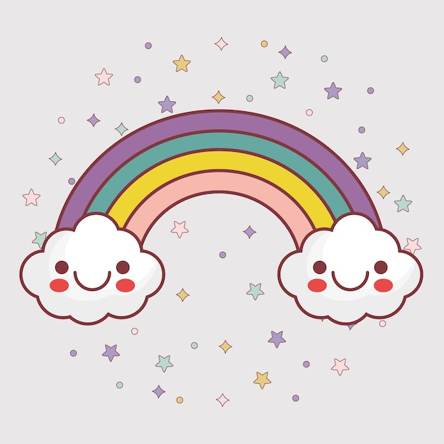 Kawaii wolken en regenboog pictogram