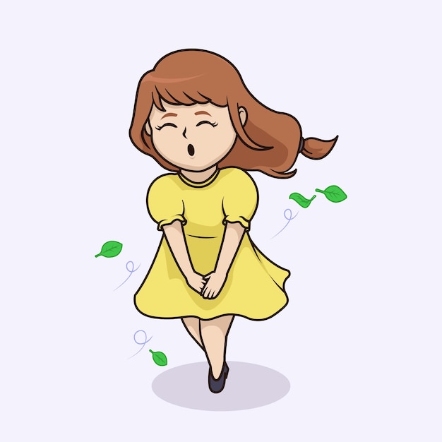 Kawaii woman in skirt blown by the wind