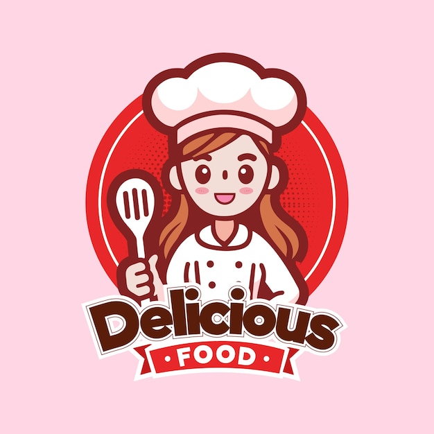 Vettore kawaii donne chef mascotte logo design