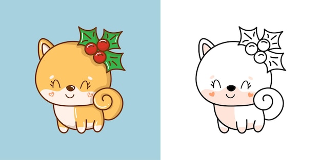 Kawaii xmas shiba inu cane multicolore e bianco e nero bellissimo clip art cucciolo di natale