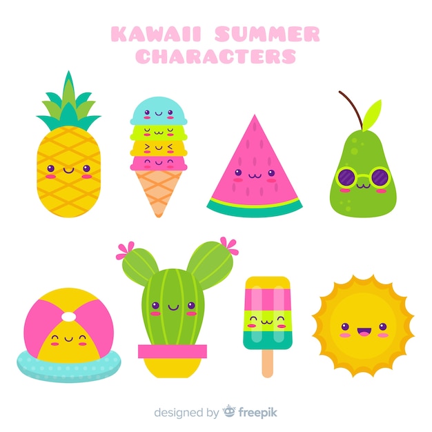 Kawaii zomer karakter collectie