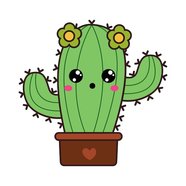 Kawaiiillustratie van een cactus met een schattig gezicht. Vectorillustratie van een schattige cactus.