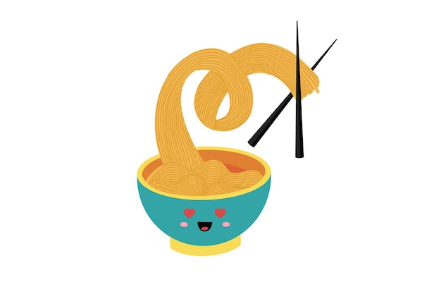 A kawaiistyle dish with oriental noodles Asian noodles isolated on a white background