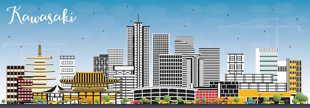 Vettore kawasaki giappone skyline della città con edifici di colore e cielo blu. illustrazione di vettore. viaggi d'affari e concetto di turismo con architettura storica. kawasaki paesaggio urbano con punti di riferimento.