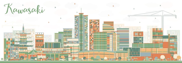 Kawasaki Japan City Skyline with Color Buildings. Vector Illustration. Business Travel and Tourism Concept with Historic Architecture. Kawasaki Cityscape with Landmarks.