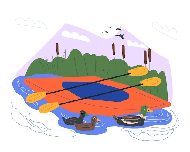 ベクトル アウトドアウォーターアクティビティや川でのスポーツをカヤックで楽しむためのカヤックボート