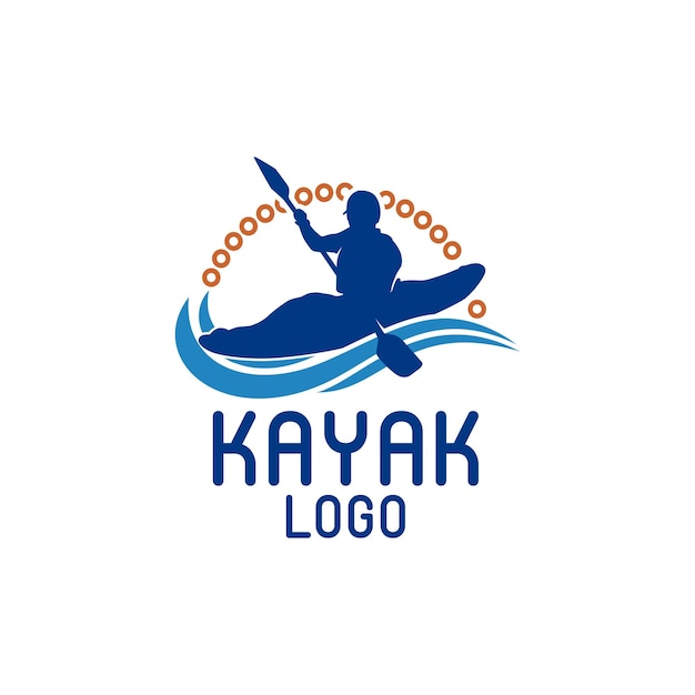 kayak boat paddle pedal silhouette of river stream kayaker logo design