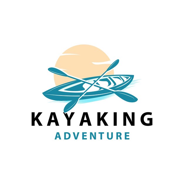 Kayak logo kano peddel wild avontuur rivier ontwerp vector illustratie vintage stijl