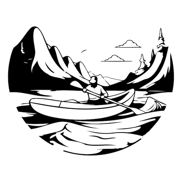 Вектор Каяк на озере векторная иллюстрация в ретро-стиле для вашего дизайна
