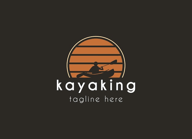 Kayakboot paddle pedal silhouet van rivier stroom kayaker logo ontwerp