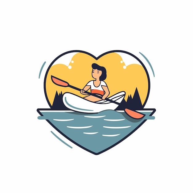 Kayaking concept in heart shape Vector illustration in flat style