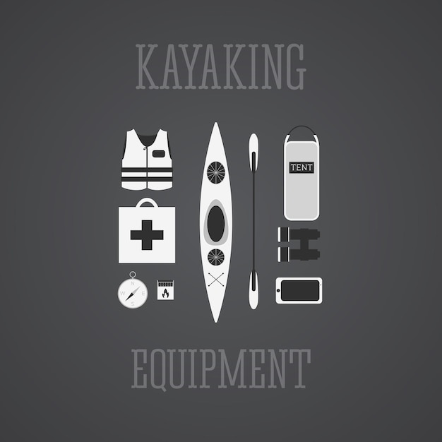 Vector kayaking equipment set