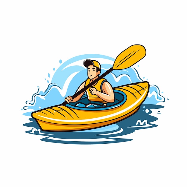 Kayaking Isolated vector illustration on white background Cartoon style